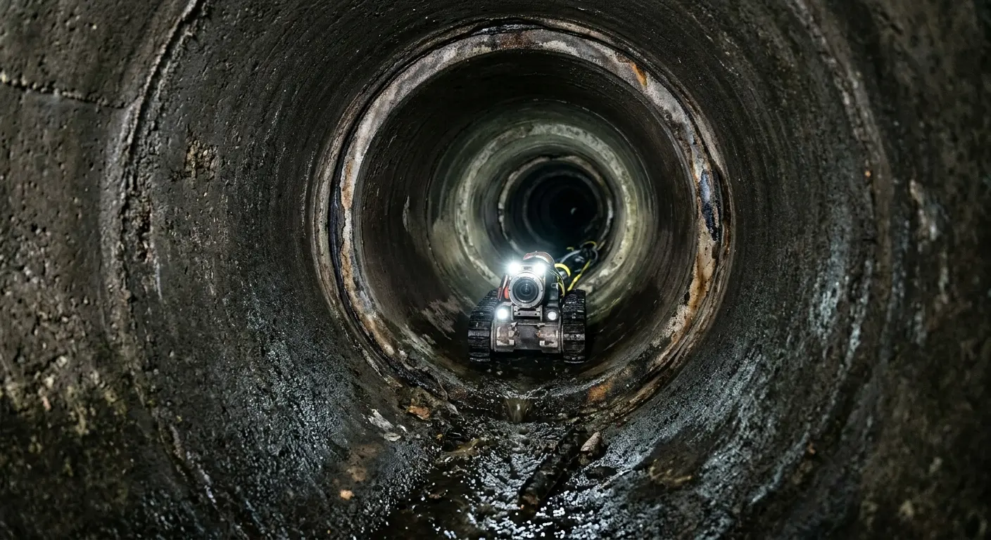 Robotic sewer camera inspecting pipe interior for Drain Snake Service in Jasper