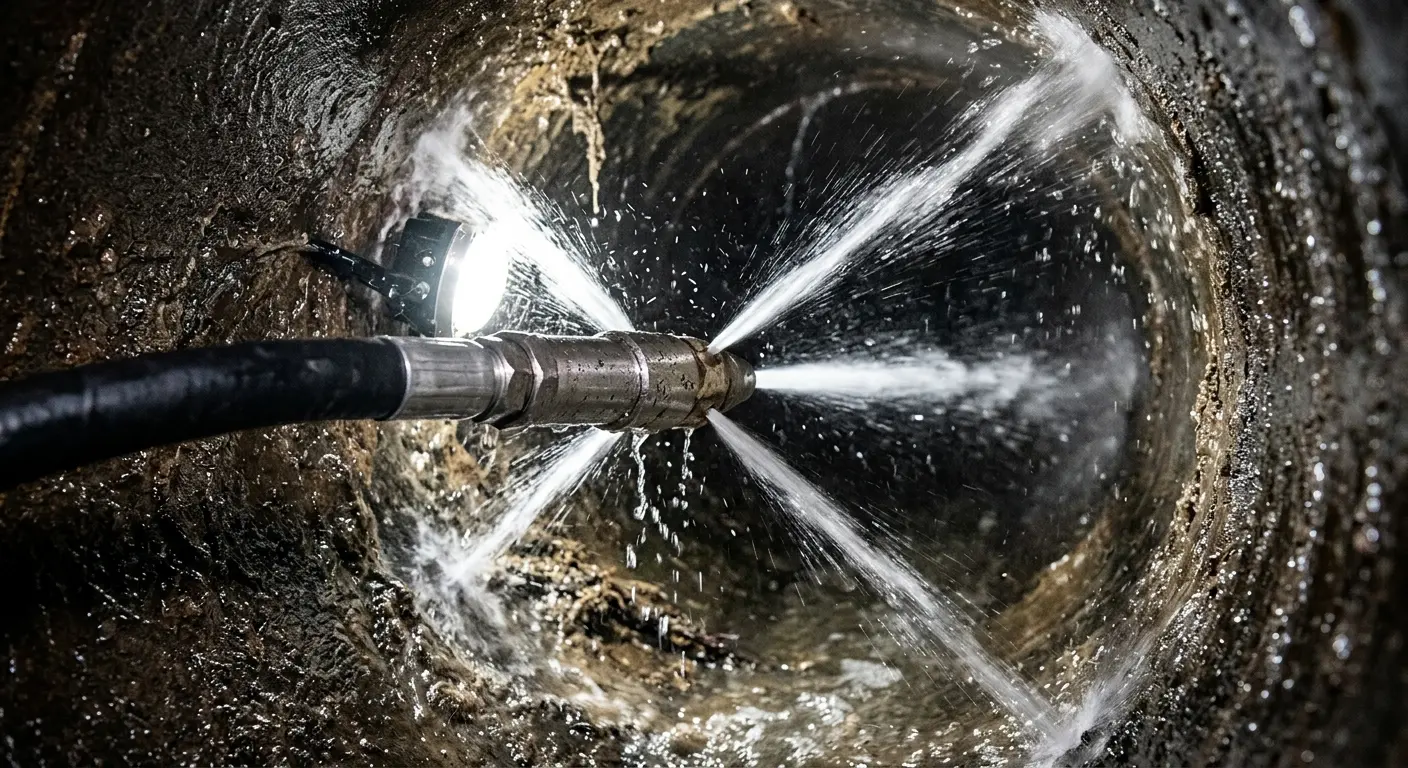 High-pressure hydro jetting nozzle cleaning sewer pipe for Storm Drain Cleaning in Jasper